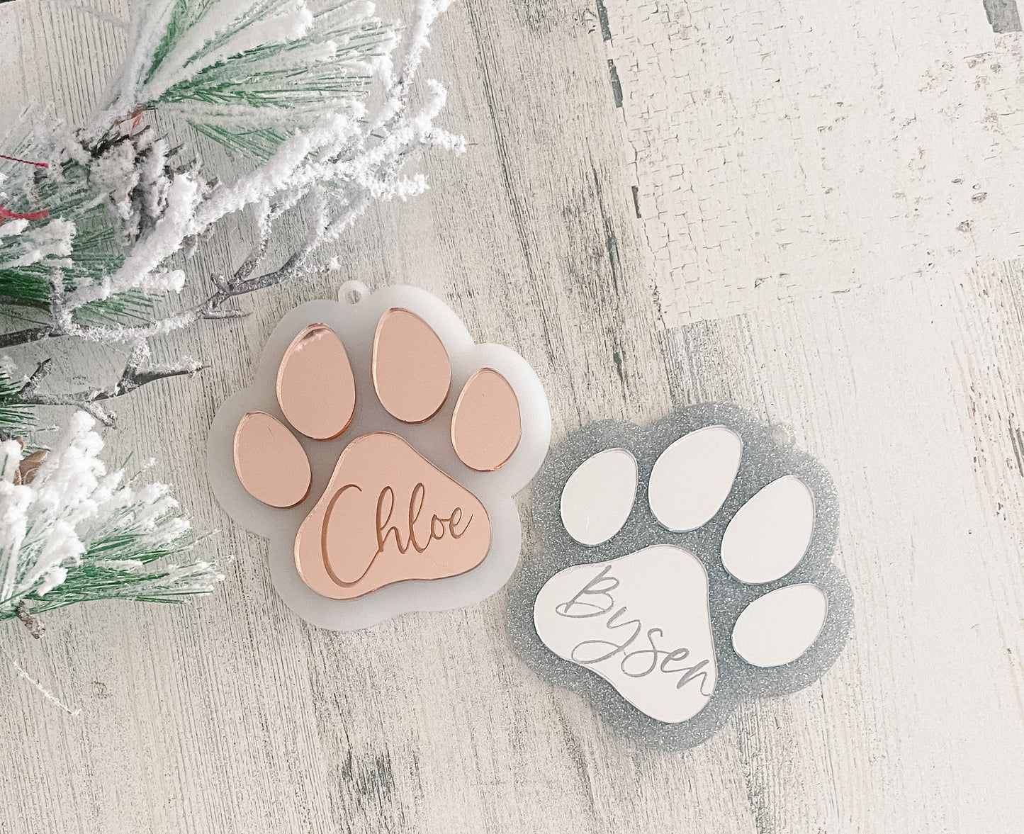 Paw Ornament, Personalized Pet Christmas Ornament, Pet name, Dogs, Cats, Laser cut, Acrylic wolfsdencraftco